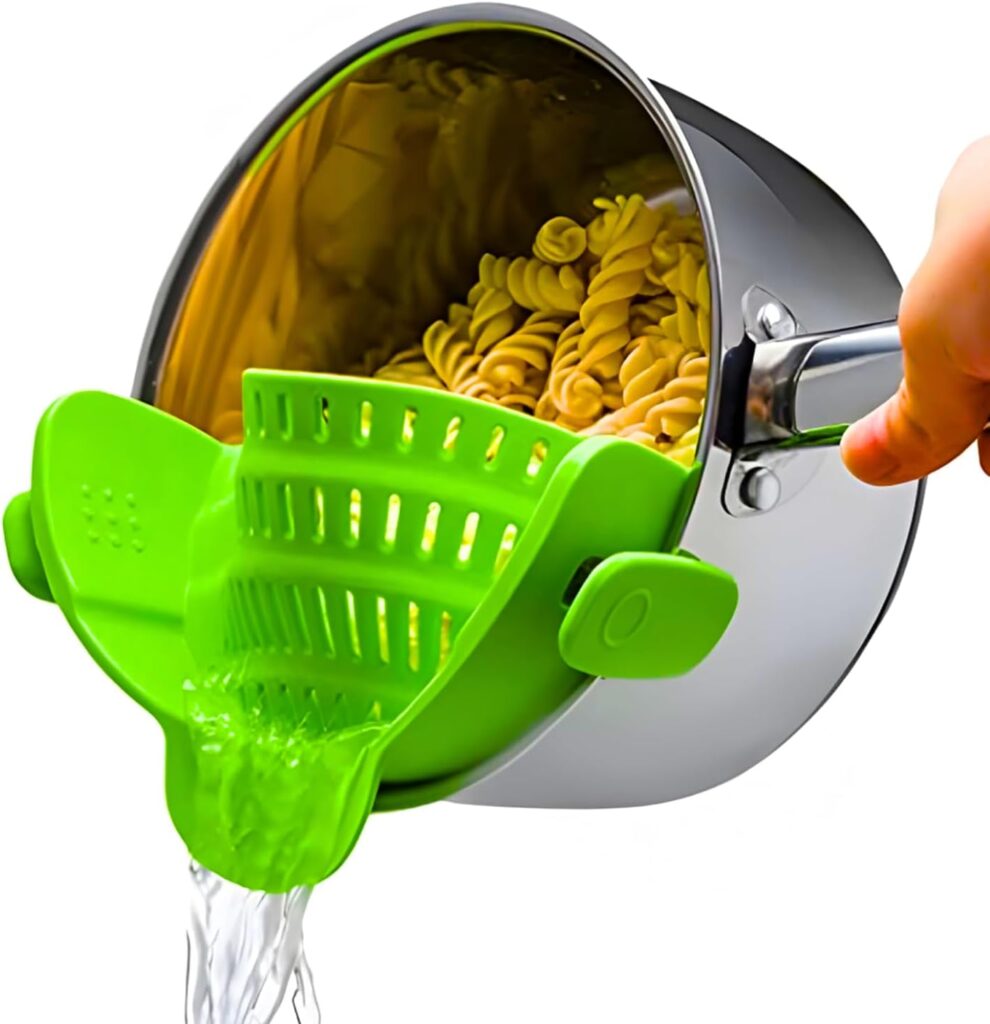 Kitchen Gizmo Snap N' Strain - Kitchen Gadgets Clip On Strainer for Pots and Pans - Collapsible Silicone Pasta Strainer for Cooking - Easy to Use, Heat...
