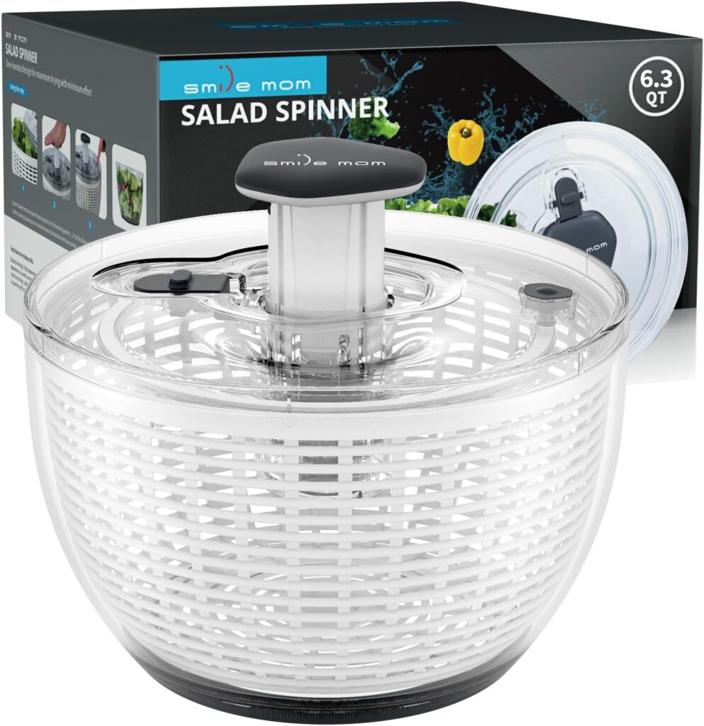 Smile mom Salad Spinner Large Lettuce Spinner Kitchen Gadgets, Large Salad Spinner Vegetable Washer, High Efficiency for Kitchen Washing & Drying Leafy